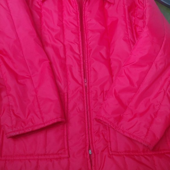 Vintage Blair Womens M Winter Coat Red Nylon Pockets Pointed Collar Zip Retro - Picture 4 of 7